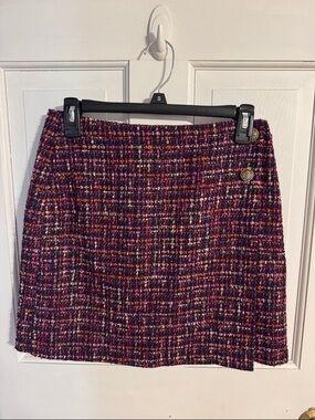 LOFT Pink Multi Tweed Mini Skirt with Gold Buttons